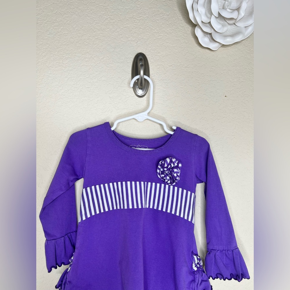 NTM RuffleButts Purple Ruffle Outfit Set 3T Striped Ruffle Pant Boutique Toddler - Picture 11 of 15